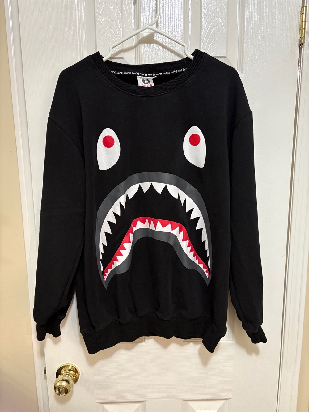 Bape Black Shark-Mouth Crewneck with Red & White Accents